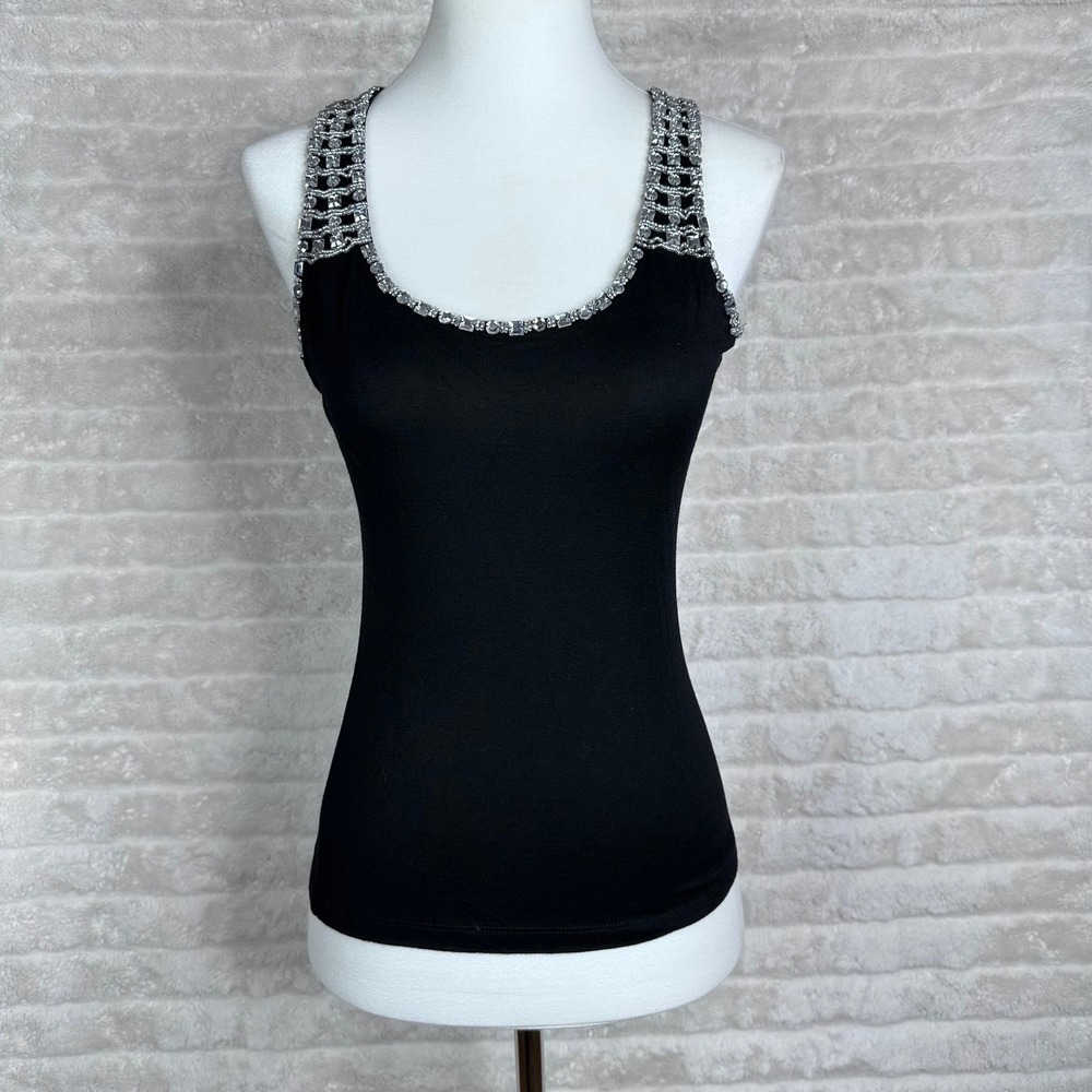 CERES Black Rhinestone Embellished Tank Top Racerback Women's Size L